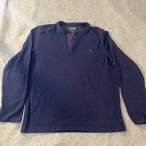 IZOD Men's Long Sleeve Henley Shirt Medium Navy Blue Cotton Blend Casual